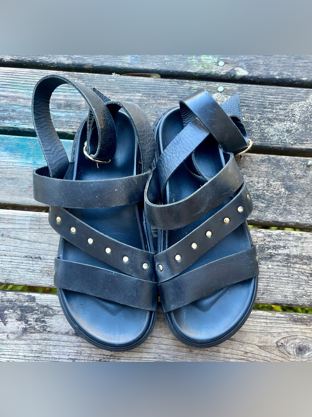 Alohas Buckle Up Black Leather Studded Strap Sandals - Picture 7 of 9